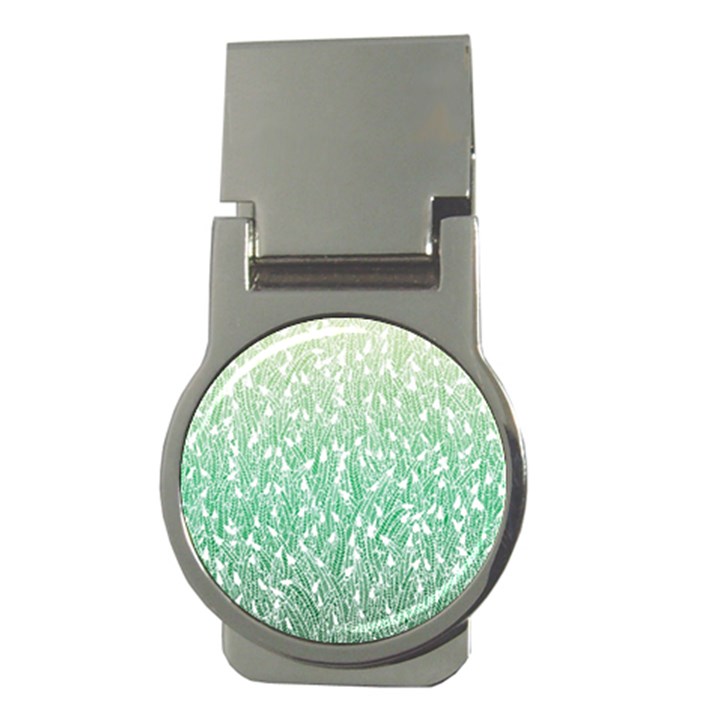 Green Ombre feather pattern, white, Money Clip (Round)