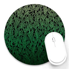 Green Ombre Feather Pattern, Black, Round Mousepad by Zandiepants