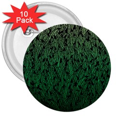 Green Ombre Feather Pattern, Black, 3  Button (10 Pack) by Zandiepants