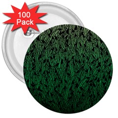 Green Ombre Feather Pattern, Black, 3  Button (100 Pack) by Zandiepants