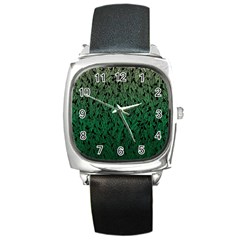 Green Ombre Feather Pattern, Black, Square Metal Watch by Zandiepants