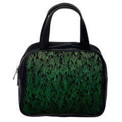 Green Ombre Feather Pattern, Black, Classic Handbag (one Side) by Zandiepants