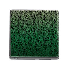 Green Ombre Feather Pattern, Black, Memory Card Reader (square) by Zandiepants