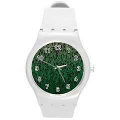 Green Ombre Feather Pattern, Black, Round Plastic Sport Watch (m) by Zandiepants