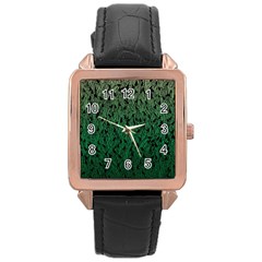 Green Ombre Feather Pattern, Black, Rose Gold Leather Watch  by Zandiepants