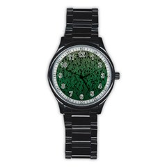 Green Ombre Feather Pattern, Black, Stainless Steel Round Watch by Zandiepants