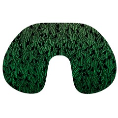 Green Ombre Feather Pattern, Black, Travel Neck Pillow