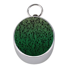 Green Ombre Feather Pattern, Black, Silver Compass (mini) by Zandiepants