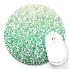 Green Ombre Feather Pattern, White, Round Mousepad by Zandiepants