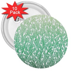 Green Ombre Feather Pattern, White, 3  Button (10 Pack) by Zandiepants