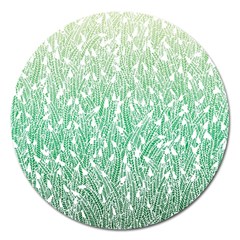 Green Ombre Feather Pattern, White, Magnet 5  (round) by Zandiepants