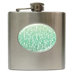 Green Ombre Feather Pattern, White, Hip Flask (6 Oz) by Zandiepants