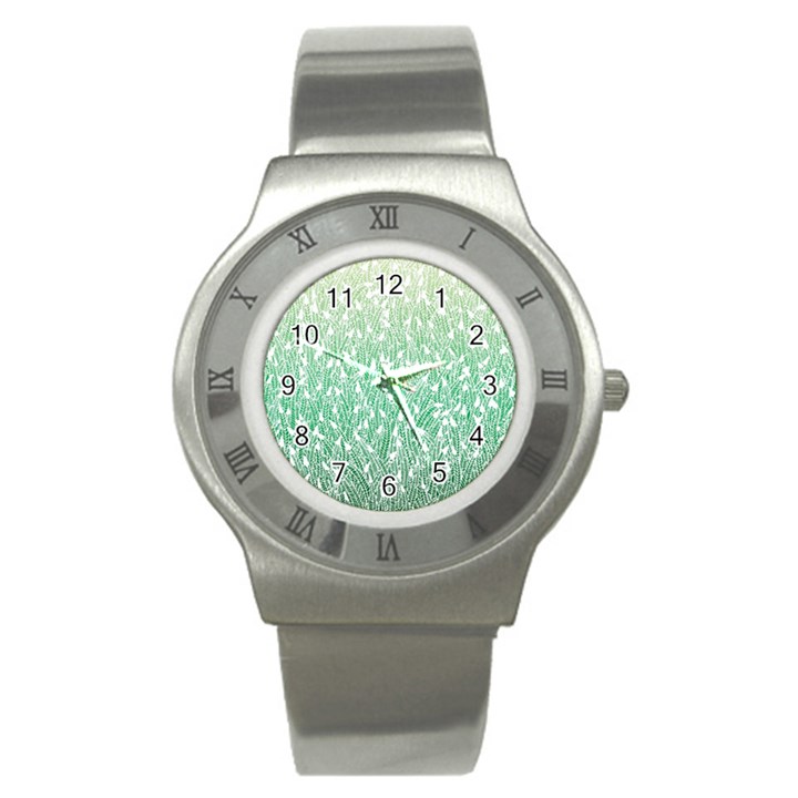 Green Ombre feather pattern, white, Stainless Steel Watch