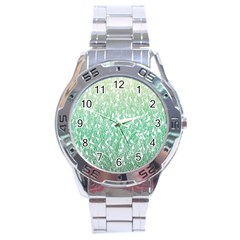 Green Ombre Feather Pattern, White, Stainless Steel Analogue Watch by Zandiepants