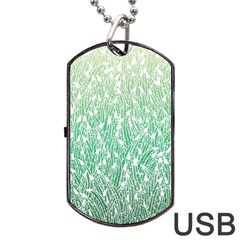 Green Ombre Feather Pattern, White, Dog Tag Usb Flash (two Sides)