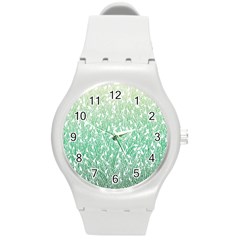 Green Ombre Feather Pattern, White, Round Plastic Sport Watch (m) by Zandiepants