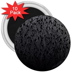 Grey Ombre Feather Pattern, Black, 3  Magnet (10 Pack) by Zandiepants