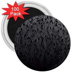 Grey Ombre Feather Pattern, Black, 3  Magnet (100 Pack) by Zandiepants