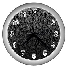 Grey Ombre Feather Pattern, Black, Wall Clock (silver) by Zandiepants