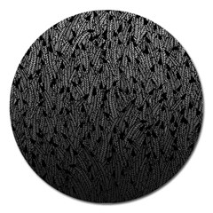 Grey Ombre Feather Pattern, Black, Magnet 5  (round) by Zandiepants