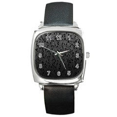 Grey Ombre Feather Pattern, Black, Square Metal Watch by Zandiepants