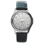 Grey Ombre feather pattern, white, Round Metal Watch Front