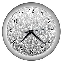 Grey Ombre Feather Pattern, White, Wall Clock (silver) by Zandiepants