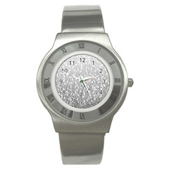 Grey Ombre Feather Pattern, White, Stainless Steel Watch by Zandiepants