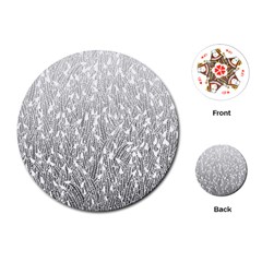 Grey Ombre Feather Pattern, White, Playing Cards (round)