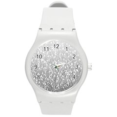 Grey Ombre Feather Pattern, White, Round Plastic Sport Watch (m) by Zandiepants