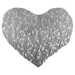 Grey Ombre Feather Pattern, White, Large 19  Premium Flano Heart Shape Cushion