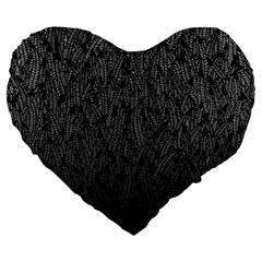 Grey Ombre Feather Pattern, Black, Large 19  Premium Flano Heart Shape Cushion by Zandiepants