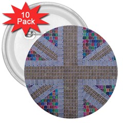 Multicoloured Union Jack 3  Buttons (10 Pack)  by cocksoupart