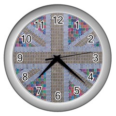 Multicoloured Union Jack Wall Clocks (silver)  by cocksoupart