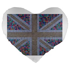 Multicoloured Union Jack Large 19  Premium Heart Shape Cushions by cocksoupart