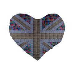 Multicoloured Union Jack Standard 16  Premium Flano Heart Shape Cushions