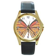 Butterfly Round Gold Metal Watch