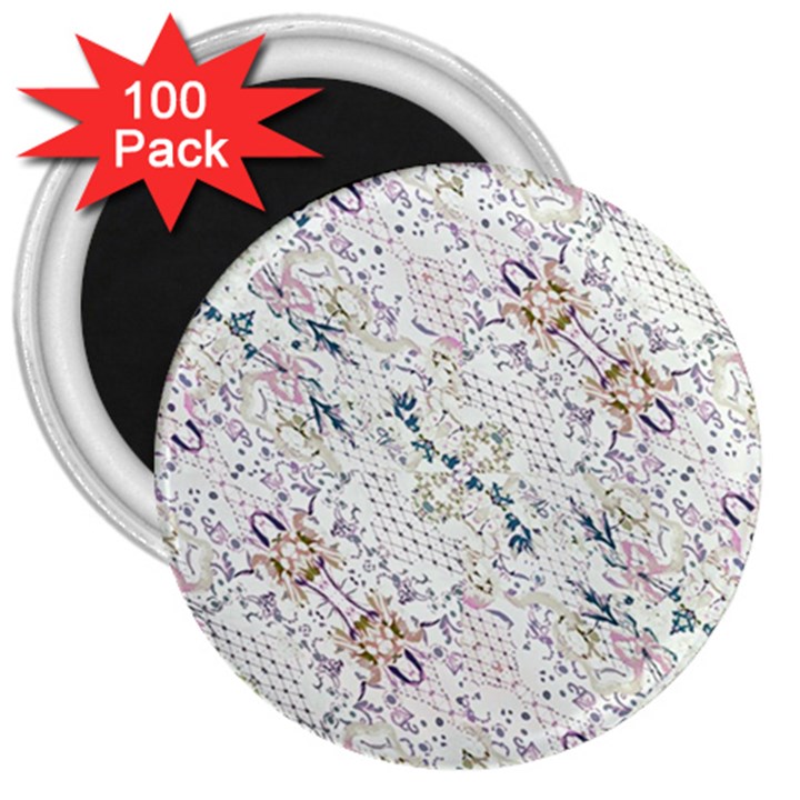 Oriental Floral Ornate 3  Magnets (100 pack)