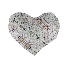 Oriental Floral Ornate Standard 16  Premium Flano Heart Shape Cushions