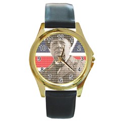 Winston Churchill Round Gold Metal Watch by cocksoupart