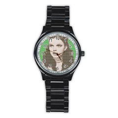 Over The Rainbow - Green Stainless Steel Round Watch by cocksoupart