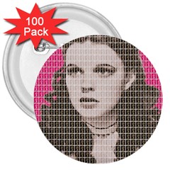 Over The Rainbow - Pink 3  Buttons (100 Pack) 