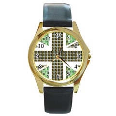 Green Flag Round Gold Metal Watch by cocksoupart