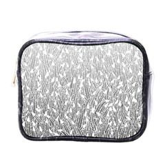 Grey Ombre Feather Pattern, White, Mini Toiletries Bag (one Side) by Zandiepants