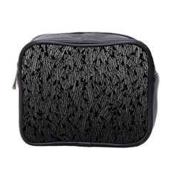 Grey Ombre Feather Pattern, Black, Mini Toiletries Bag (two Sides) by Zandiepants