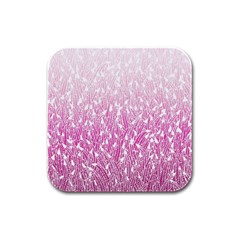 Pink Ombre Feather Pattern, White, Rubber Square Coaster (4 Pack) by Zandiepants