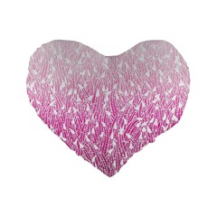 Pink Ombre Feather Pattern, White, Standard 16  Premium Flano Heart Shape Cushion  by Zandiepants