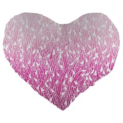 Pink Ombre Feather Pattern, White, Large 19  Premium Flano Heart Shape Cushion by Zandiepants