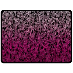 Pink Ombre Feather Pattern, Black, Fleece Blanket (large)