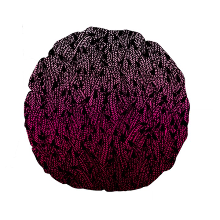 Pink Ombre feather pattern, black, Standard 15  Premium Round Cushion 